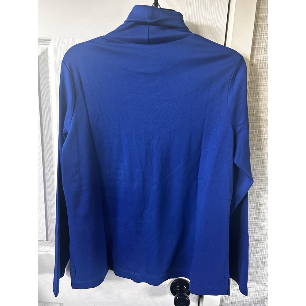 Lands End Royal Blue 100% Cotton T-Shirt Turtleneck Long Sleeves Large Petite T - Picture 3 of 6